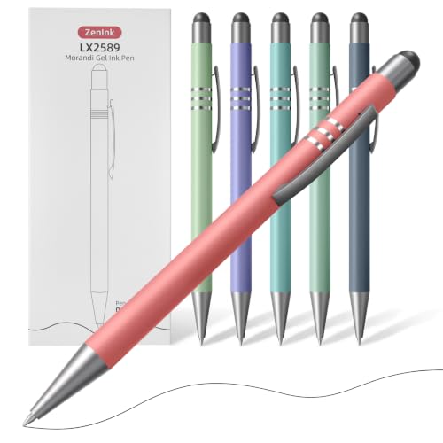 Morandi Gel Pens, 6 Pack Black Ink Pens, Premium Aesthetic Retractable Pens with Stylus,0.5mm Fine Tips, Quick-Drying Ink for Smooth Writing, for Journaling, School, Office, Teachers, Gifts - color: 6 Pcs Gradient-Black Ink