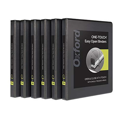 Oxford 3 Ring Binders, 0.5 inch ONE-Touch Easy Open D Rings, Durable Binders for School and Office, View Binder Covers, Xtralife Hinge, Non-Stick, PVC-Free, Black, Holds 125 Sheets, 6 PK (79901) - size: 0.5 Inch