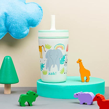 Zak Designs Kelso Toddler Cups For Travel or At Home, 12oz Vacuum Insulated Stainless Steel Sippy Cup With Leak-Proof Design is Perfect For Kids (Safari) - color: Safari
