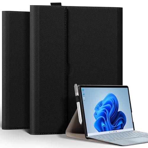 Leather Case for Microsoft Surface Pro 4/5/6/7/7+ 12.3", Black | Compatible with Type Cover | Pencil Holder | Protective Shell | For 2015-2025 Models - color: Black, size: Surface Pro 4/5/6/7+ 12.3-inch