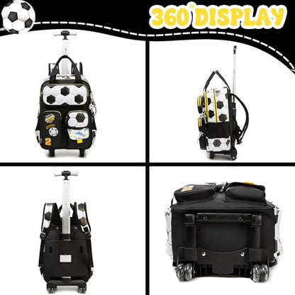 Rolling Backpacks with Wheels for Boys Kids Wheels Backpack Carry on Luggage Travel Suitcase for Boys Ages 6-8 Football - color: B Football