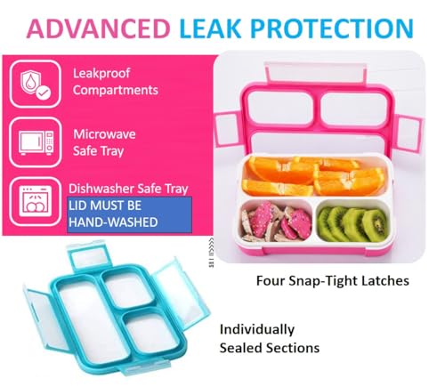 kinsho Small Snack Box Containers for Kids Toddlers, Pink Blue, Set of 2 | 3 Compartments, Leak-Proof, Spill Proof, BPA-Free Reusable Mini Bento Lunch Box for Girl & Boy Daycare School, Holds 2 Cups - color: Blue + Pink Small 2pk