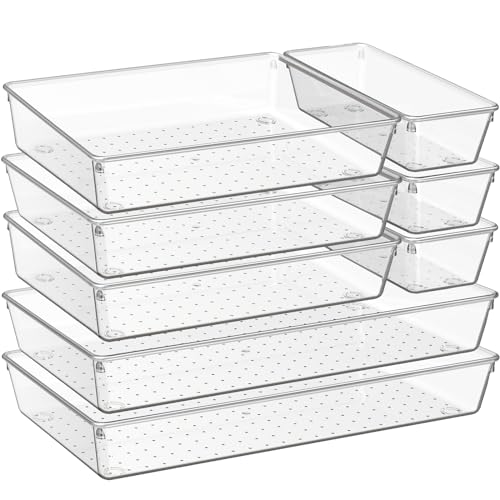 Criusia 8 Pack Drawer Organizer for Kitchen Gadgets, Large Clear Plastic Drawer Divider for Kitchen Accessories, Bathroom Organizers and Storage, Home Essentials for Makeup and Vanity Accessories - size: 8 Pack
