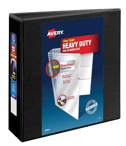 Avery Heavy-Duty View 3 Ring Binder, 3 Inch One Touch EZD Rings, 670-Sheet Capacity, 3.5 Inch Wide Spine, 1 Black Binder (79693) - size: 3"