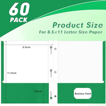 Two Pocket Folders, PANDRI 60 Pack Two Pocket Folders with Prongs, 3 Prong Folders Designed for Office and Classroom, Letter Size Green - color: Green