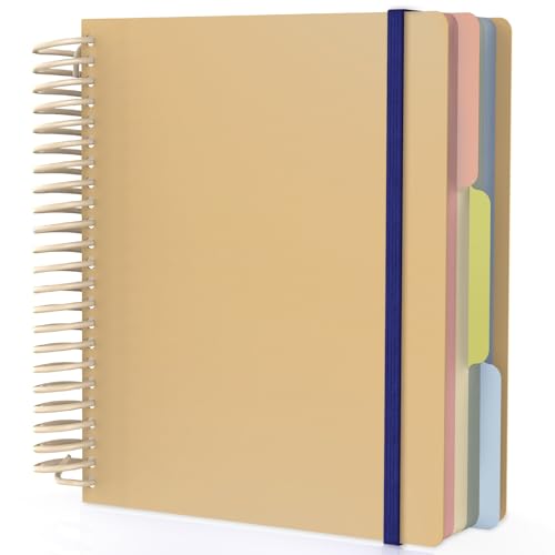 EUSOAR Spiral Notebook, 1 Pack A5 7.3" x 8.1" College Ruled Notebook with Dividers, Hardcover Cute Notebook 240 Pages 90gsm Thick Paper with Pocket for Math, Science and Engineering Students-Yellow - color: Yellow, style: A5 Lined