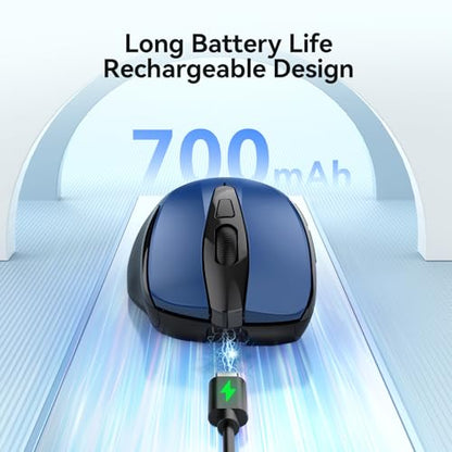 TECKNET Rechargeable Jiggler Wireless Mouse (BT5.0/3.0 & 2.4G) 4800 DPI Silent USB A & Bluetooth Mouse 6 Buttons, Wide Compatibility - Blue - color: Blue