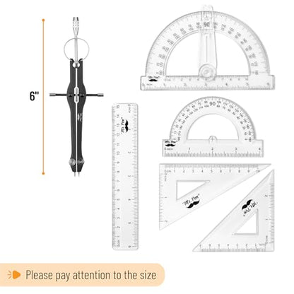 Mr. Pen- Geometry Set, 15 pcs, Black, 6 Inch Swing Arm Protractor, Divider | Set Squares, Ruler, Compasses and Protractor - color: Black