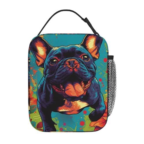 Vibrant French Bulldog Insulated Lunch Box,Colorful Dog Reusable Tote Bag for Puppy Lovers,Pet Pop Art Design Lunchbag,Portable Cooler Lunchboxes for Work School Picnic Travel Hiking Gifts - color: Neno French Bulldog