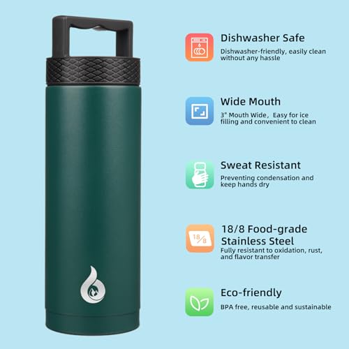 BJPKPK Insulated Water Bottles, Dishwasher Safe 18 oz Water Bottle with Handle, Leakproof BPA Free Thermal Flasks, Stainless Steel Jug for Sports, Army Green - color: Army Green, style: 18oz