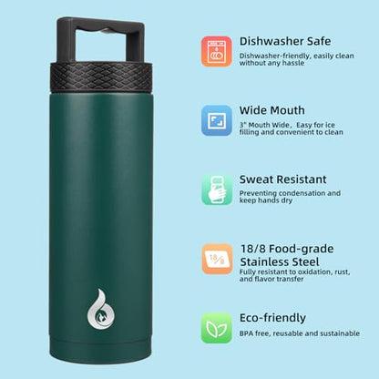 BJPKPK Insulated Water Bottles, Dishwasher Safe 18 oz Water Bottle with Handle, Leakproof BPA Free Thermal Flasks, Stainless Steel Jug for Sports, Army Green - color: Army Green, style: 18oz