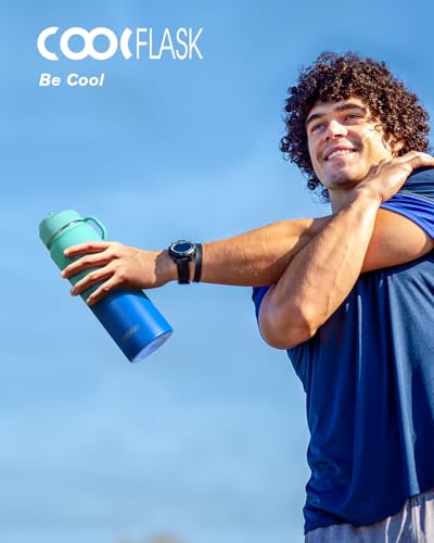 Coolflask 24 oz Insulated Water Bottle with Straw & 3 Leakproof Lids | Water Flask Stainless Steel Triple-Wall Vacuum, Cupholder Friendly, Cold 48+h, Dishwasher Safe, Non-BPA, for Gym & Hiking - color: Pacific Prince, size: 24 Ounces