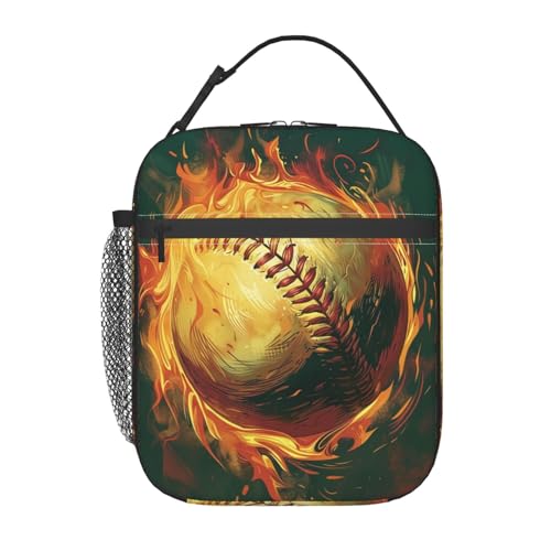 Baseball Lunch Box for Kids Aldults, Cool Sport Style Reusable Thermal Insulation Cooler Tote Bags, Flaming Fire Ball Insulated Bag for Student, School Picnic Camping Travel, Gifts - color: Baseball01