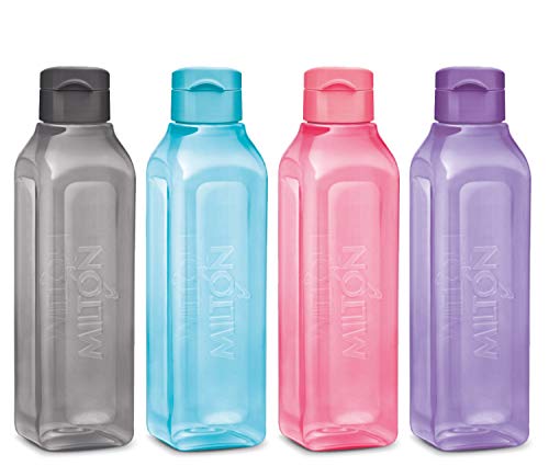 MILTON Sports Water Bottle Square Juice Box 4 Set 32 oz. Great for Juices Milk Smoothies Plastic Wide-Mouth Reusable Leak Proof Drink Bottle/Carton for School Bags Lunch Boxes Gym Flip Lid -BPA Free - size: 32 oz 4 pack