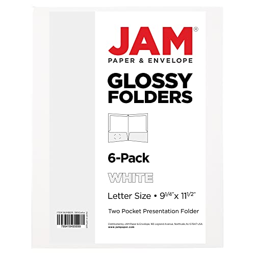 JAM PAPER Laminated Two Pocket Glossy School Folders - Letter Size - High Gloss White - 6/Pack - color: White, size: Pack of 6 Folders