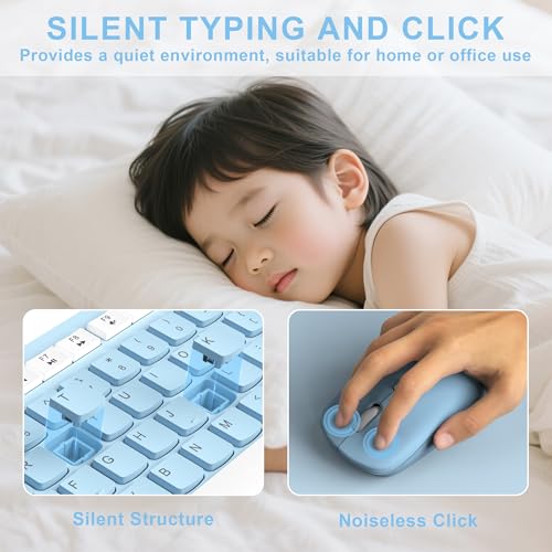 Wireless Keyboard and Mouse Combo, Full-Sized Wireless Keyboard and Adjustable DPI Mouse, 2.4GHz USB Receiver, Keyboard and Mouse for PC, Windows, Desktop, Laptop (Sky Blue-A) - color: Sky Blue-A