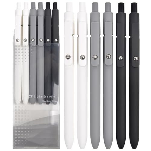 Gel Pens School Office Supplies - 6 Pcs 0.5mm Cute Ink Ballpoint with 10 Refills, Black White Fine Point Pen, Desk Accessories for Women College Teacher, Pastel Smooth Writing Pen for Journaling Gift - color: Black and White