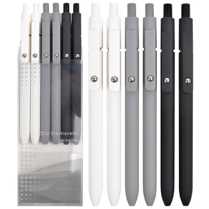 Gel Pens School Office Supplies - 6 Pcs 0.5mm Cute Ink Ballpoint with 10 Refills, Black White Fine Point Pen, Desk Accessories for Women College Teacher, Pastel Smooth Writing Pen for Journaling Gift - color: Black and White