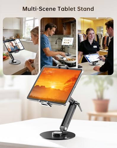 Portable Monitor Stand Desk Holder- Large Clamp Support up to 12.9 14.6 15.6 18.5 inch 360° Rotating Base Swivel for iPad Pro/Mini/Air/Surface Strong Bearing Weight Over 5.5lbs (Up to 17.3'') - size: Up to 17.3''