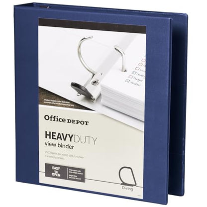 Office Depot® Heavy-Duty View 3-Ring Binder, 1 1/2" D-Rings, 49% Recycled, Navy