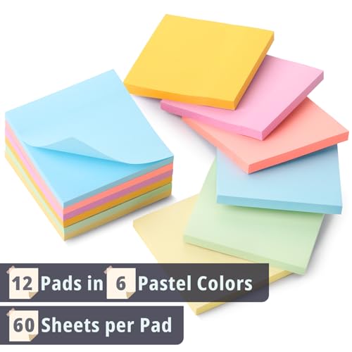 Mr. Pen- Sticky Notes, 3"x3", 12 Pads, 720 Sheets, Pastel Colors | Sticky Notes Bulk, Self-Stick Note Pads, Perfect for Office, School, Home, Study & Organization - color: Pastel