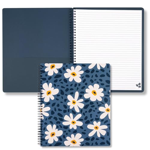 Steel Mill & Co. Cute Floral Large Spiral Notebook, Leopard Daisy | 11" x 9.5" Journal with Durable Hardcover, 160 College Ruled, Perforated Pages, Rounded Corners, and Pocket Page - color: Leopard Daisy