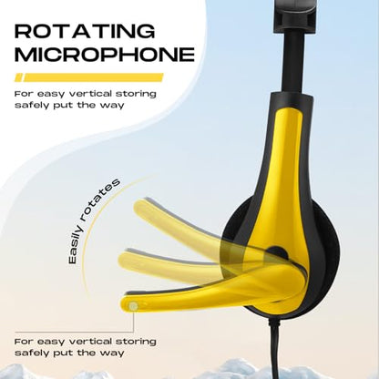 Yunsailing 20 Pack Bulk Classroom Headphones with Microphone Students Wired School Class Set Headphones for School Library Computer Office Adults 3.5 Jack Universal Plug(Yellow) - color: Yellow