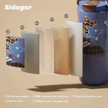 26oz Insulated Water Bottle with Straw and Spout Lid, 316 Stainless Steel, 24H Cold 12H Hot, 100% Leakproof Tumbler for Car Cup Holder Fitness Hiking Commute, Star Charm Denim Blue Aesthetic - color: Denim Blue