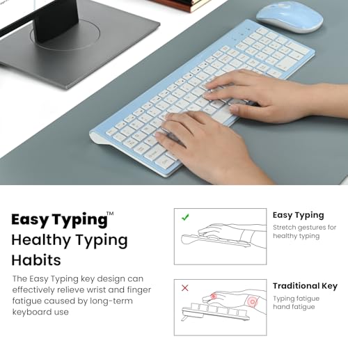 cimetech Wireless Keyboard and Mouse Combo, Compact Full Size Wireless Keyboard and Mouse Set 2.4G Ultra-Thin Sleek Design for Windows, Computer, Desktop, PC, Notebook - Baby Blue - color: Babyblue White