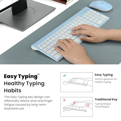 cimetech Wireless Keyboard and Mouse Combo, Compact Full Size Wireless Keyboard and Mouse Set 2.4G Ultra-Thin Sleek Design for Windows, Computer, Desktop, PC, Notebook - Baby Blue - color: Babyblue White