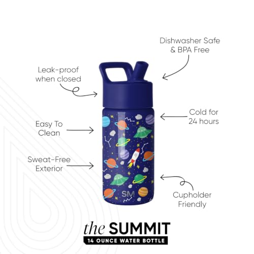 Simple Modern Kids Water Bottle with Straw Lid | 14oz Insulated Stainless Steel Kids Tumbler & Spill Proof Toddler Cup for School, Girls, Boys | Summit | Outer Space - color: -Outer Space, size: 14 Ounces