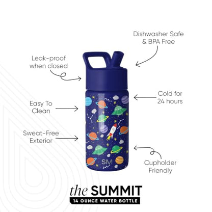 Simple Modern Kids Water Bottle & Toddler Cup | 14oz | Space | Insulated Stainless Steel Toddler Water Bottle, Kids Tumbler with Straw | Spill Proof for School, Girls, Boys | Outer Space - color: -Outer Space, size: 14 Ounces