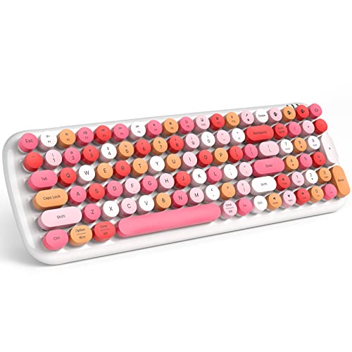 MOFII Wireless Bluetooth Keyboard for Laptop & Android, Connect up to 3 Devices Simultaneously, Portable 100-Key Typewriter Retro Round Keycaps Keyboard - Lipstick Colors - color: Lipstick Colorful