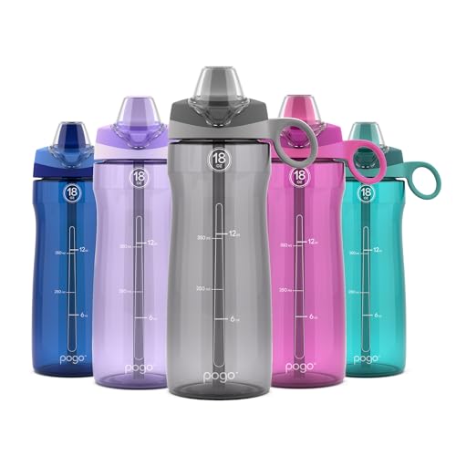 Pogo BPA-Free Tritan Plastic Water Bottle with Soft Straw Lid, 18 Oz, Grey - color: Grey