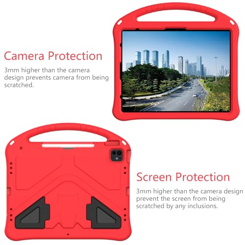 Dteck Kids Case for iPad Air 13 inch M2, iPad Pro 12.9" - Shockproof Rugged EVA Handle Stand Child Proof Case with Pencil Holder, Red - color: 20 Red