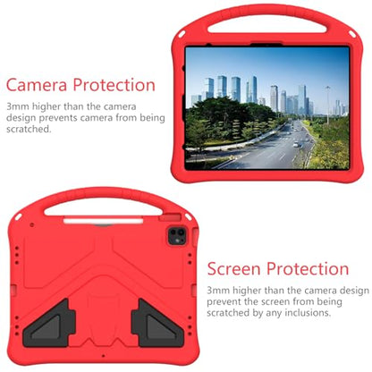 Dteck Kids Case for iPad Air 13 inch M2, iPad Pro 12.9" - Shockproof Rugged EVA Handle Stand Child Proof Case with Pencil Holder, Red - color: 20 Red