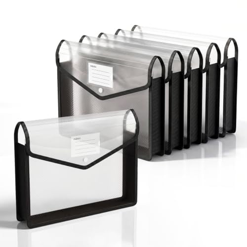 6 Pack Plastic Expanding File Folder, Black File Folder Organizer | Folders for Documents with Snap Closure, Transparent Accordion File Pouch, No Dividers, Large Capacity, Fit Letter/A4 Size - color: Black-6 Pack