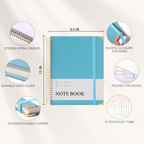 Large Hardcover Spiral Notebook College Ruled 8.5 X 11 with Stickers, Blue | 220 Pages, Notebooks for School Supplies A4 Note Book Journal Notebooks for Work Note Taking Office - color: Blue