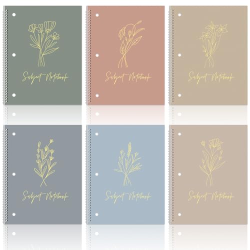 6 Pack 1 Subject Aesthetic Spiral Notebook for Work College Ruled 8 x 10.5 Inch Spiral Note Books with Tear Cord 140 Pages/70 Sheets Paper Assorted Cute Notebook for School Writing Office Supplies