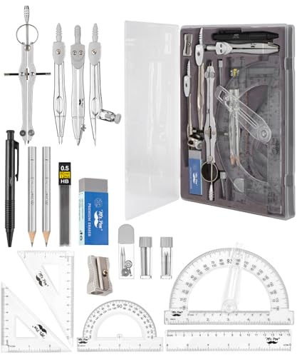 Mr. Pen- Geometry Set, 15 pcs, Light Grey, 6 Inch Swing Arm Protractor | Divider, Set Squares, Ruler, Compasses and Protractor - color: Light Grey