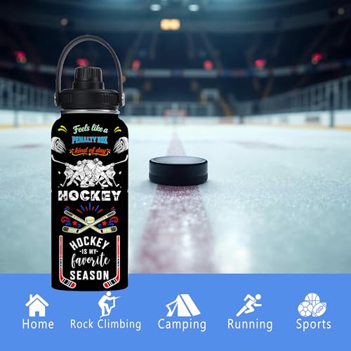 Ice Hockey Insulated Stainless Steel Water Bottle 32oz, Vacuum Chug Lid Travel Tumbler For Men Friends Hockey Lovers Fans Coaches,Birthday Christmas - color: Hockey