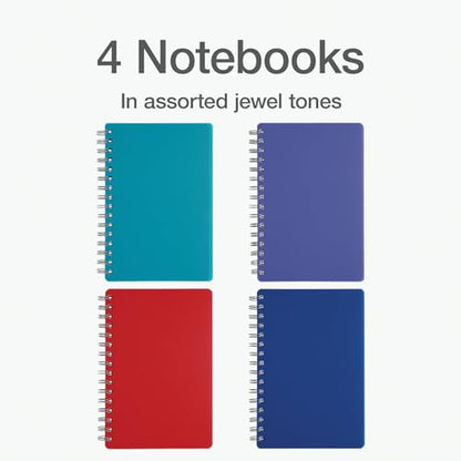 Oxford Poly Spiral Notebooks, Small 5.7" x 8.5" Book, Thick Poly Cover, White Paper, College Rule, 80 Sheets/160 Pages, Jewel Tones, 4 Pack (69720)