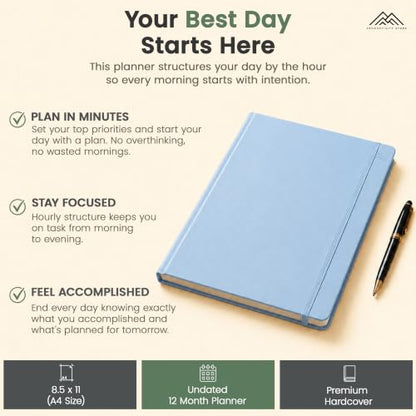 Hourly Planner & Appointment Book (8.5” x 11”) - Premium Hourly Planner with Daily Schedule & 30-Minute Time Slots for Better Time Management by PRODUCTIVITY STORE (A4, Blue) - color: Blue