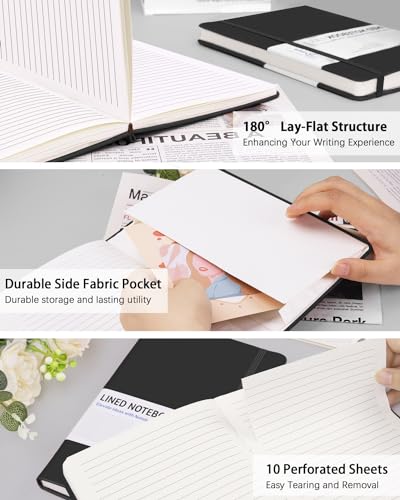 Dynta Hardcover Journal Notebooks, 10 Packs A5 Lined Journals Bulk for Writing 200 Pages/100Sheets, 8.4 x 5.8 inch, Classic Ruled Notebook for Work/Travel/College/Note Taking(Black) - color: Black