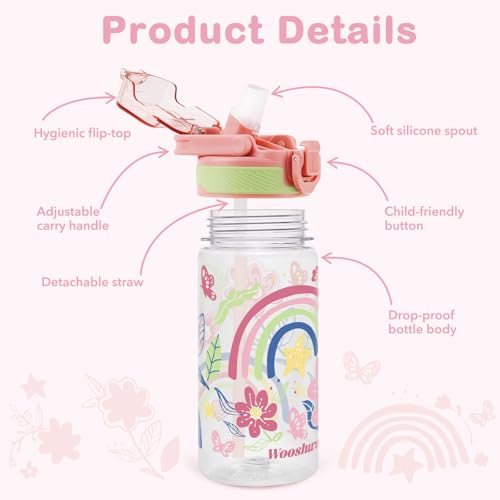 Kids Water Bottle for School, 16 Oz Plastic Straw Water Bottle with Silicone Spout and Leakproof Cover, Dishwasher Safe (Flower) - color: Flower, size: 16 Ounces