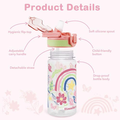 Kids Water Bottle for School, 16 Oz Plastic Straw Water Bottle with Silicone Spout and Leakproof Cover, Dishwasher Safe (Flower) - color: Flower, size: 16 Ounces