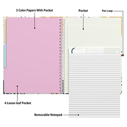 Rimilak Spiral Clipboard Folio with Refillable Lined Notepad, 14.5 x 9.8 In, Hardcover Cover with 5 Interior Pockets, Elastic Band and Pen Loop Series. Cute Stylish Clipfolio, Bohe Leaves - color: Bohe Leaves