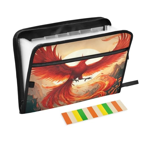 Beautiful Phoenix Accordion File Organizer Expanding Document Folder with 13 Pockets Portable File Folder for A4 Letter Size - color: Beautiful Phoenix, size: General