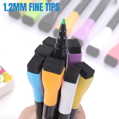 8 Dry Erase Markers for Acrylic Calendar, Magnetic Fine Tip Markers with Eraser Cap for Refrigerator Calendar, Acrylic Dry Erase Board and Magnetic Whiteboard