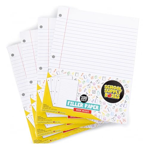 School Supply Boxes | Wide-Ruled Loose Leaf Paper | 24 Pack | 100 Sheets Per Pack, 3-Ring Binder Compatible - color: Wide-Ruled, size: 24 Pack